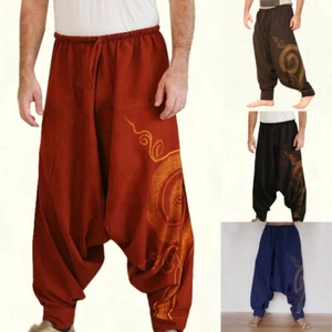 Men's Loose Yoga Harem Pants Gypsy Boho Hippie Aladdin Baggy Trousers Breathable - Picture 1 of 32