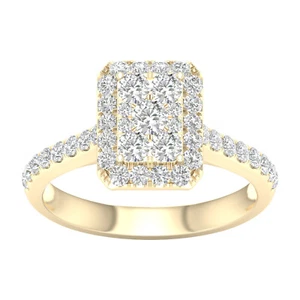 Anillo de compromiso halo de racimo de diamantes de oro amarillo de 10 K de 3/4 quilates - Imagen 1 de 4