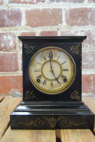 Vintage Antique 1800's Original Ansonia Iron Mantel Clock - Great Condition Cover