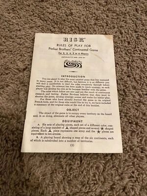 RISK Board Game Instructions Manual Rules  Replacement Part Vintage 1959 1963 QQ - Image 1 of 2
