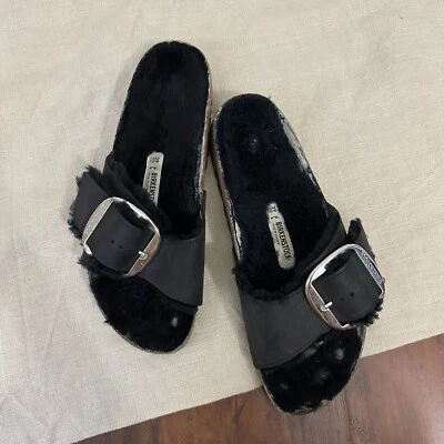 BIRKENSTOCK Madrid Big Buckle Shearling W's EU 39 US 8-8.5 黑色涂油皮革 — 第 1/4 张图片