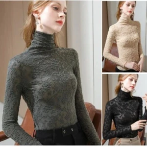 Camicetta donna girocollo floreale pizzo top cava trasparente camicia pullover slim - Foto 1 di 14