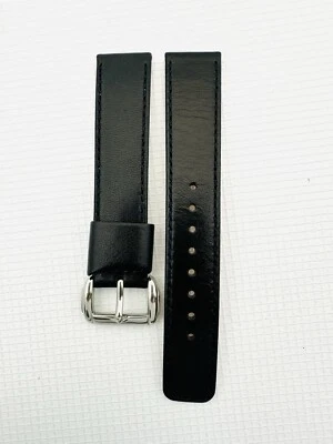 Pulseira de couro preta Kenneth Cole Reaction RK1010 fivela de prata pulseira de 20 mm - Imagem 1 de 4