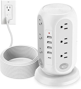 Protector contra sobretensiones de torre de tira de alimentación Jaspertronics™ con 12 salidas y 5 puertos USB - Imagen 1 de 8