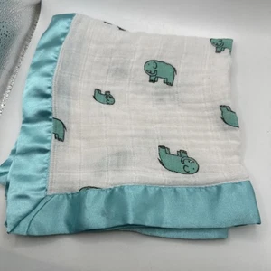 ADEN + ANAIS White/Blue Muslin Elephant Baby Security Blanket Lovey Satin Trim - Picture 1 of 7