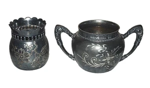 New Amsterdam Silver Co Pairpoint Creamer Sugar Cups Quadruple Silverplate 515 - Picture 1 of 15