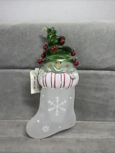 Snowman in a Stocking glass ornament Christmas Tree Hat snowflakes  - Picture 1 of 11