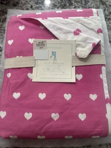 Pottery Barn Kids Organic Cotton Percale Full/Queen Duvet White Coral Pink Heart - Picture 1 of 3