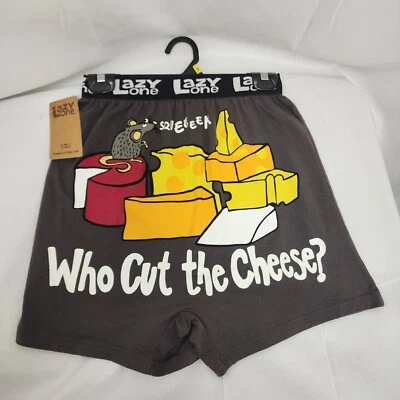 Lazy One men's Boxer fun shorts PJ lounge shorts Who Cut the Cheese  100% cotton - Image 1 of 3
