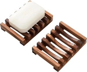 Wooden Soap Dish for Shower,Set of 2 Shower Soap Holder,Self Draining Bar Soap H - Picture 1 of 11
