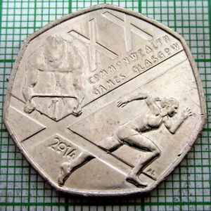 GREAT BRITAIN 2014 50 PENCE, GLASGOW COMMONWEALTH GAMES UNC lamination traces - Picture 1 of 6