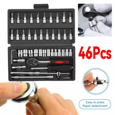 46 Piece 1/4-inch Drive includes Bit Socket Set and Extension Rod Mechanical Kit - Image 1 of 4