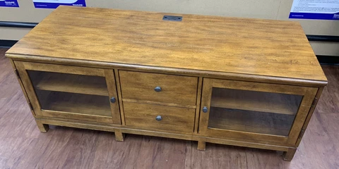 Ethan Allen Media Cabinet British Classic Wood Rattan Doors TV Entertainment Cover