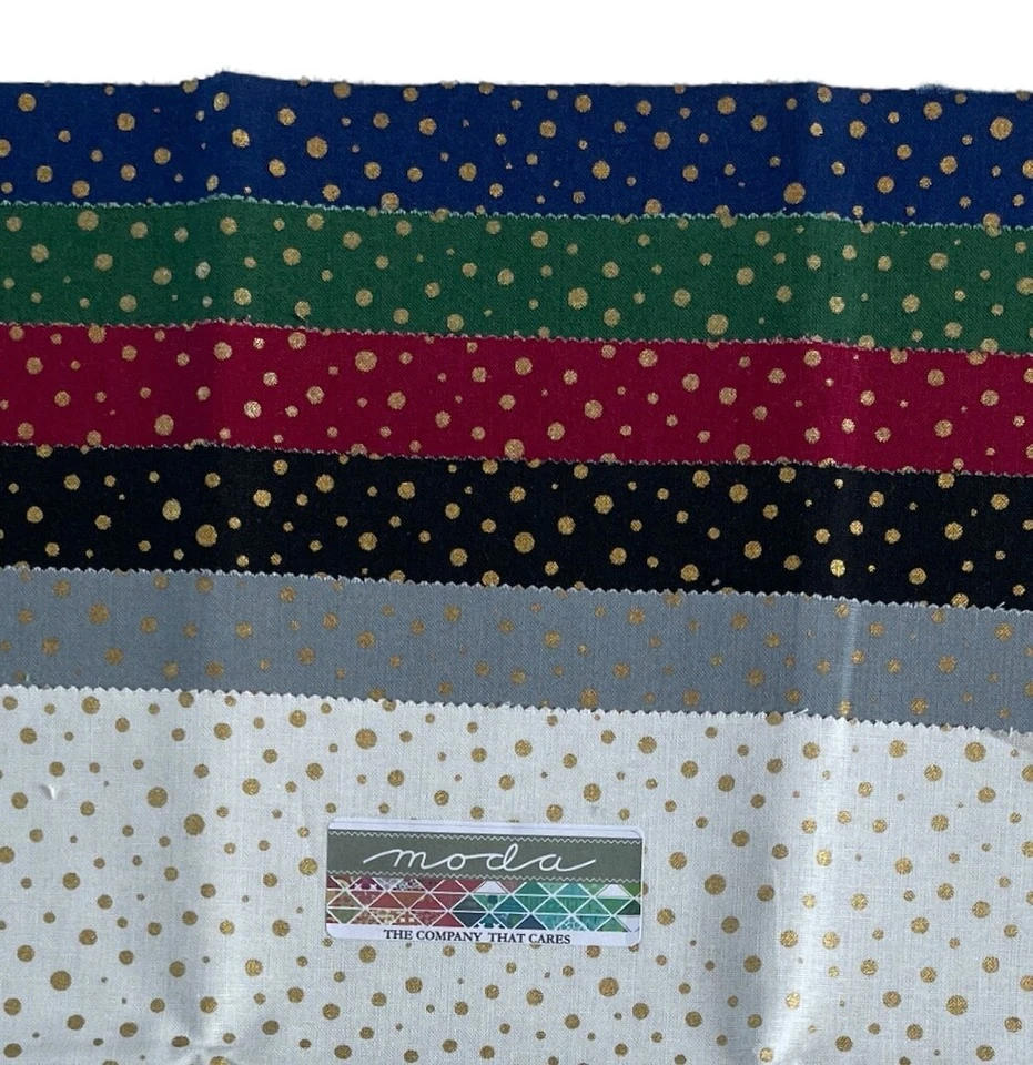 Moda Fabric 6 pc Candy Bar Gold Polka Dot Cotton Quilt Fabric 13 x 11-1/2" each - Image 1 of 4