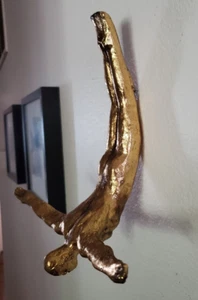 Cast Iron Metal Diver Diving Figure (Olympic) Gold Tone 10" x 9.5" RARE - Picture 1 of 10