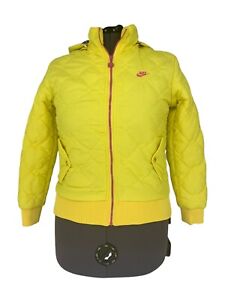 Nike Fit Dry Yellow / Pink Quilted Puffer Hooded Jacket Size Medium For Girls