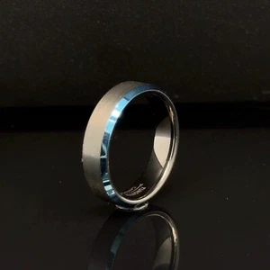 6mm Blue Polished Tungsten Promise Ring Matte Brushed Finish Christmas Gift Band - Picture 1 of 4