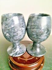 China Hand Carved  High foot wine cup Natural jade wine glass A pair 