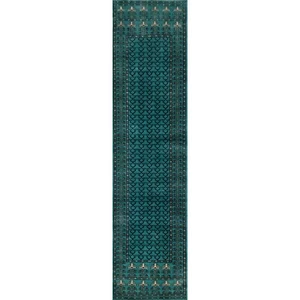 Handmade Hand Knotted Wool Turquoise Runner Rug 2.5x10 feet - Picture 1 of 7