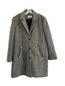 CALVIN KLEIN Womens Coat Gray Wool Blend Zip Pockets Button Front Boucle Size XL - Picture 1 of 5