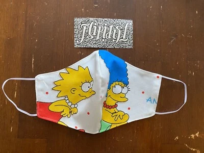 NEW VTG 90S SIMPSONS HOMEMADE FABRIC FACE MASK REUSABLE CARTOON RARE LISA MARGE - Image 1 of 4