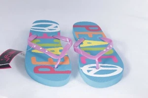 Jenni by Jennifer Moore Flip Flop Sandals S (5-6) Blue Pink Peace NWT - Picture 1 of 2