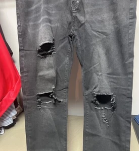 WAIMEA Black Distressed Lycra Stretch Jeans Men Skinny Fit 38x32 "New With Tags" - Picture 1 of 10