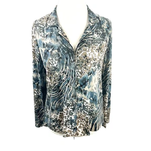 Exclusively Misook Zip Jacket Topper Mixed Animal Print Shimmer Stretch Size S - Picture 1 of 7