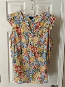 Talbots Damen Gr. XL hübsche blau gelb geblümt V ärmellos Bluse Top Shirt - Bild 1 von 3