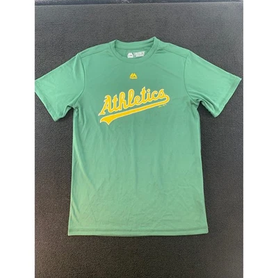 Majestic Youth Oakland Athletics 绿色棒球 T 恤 14 号 Cool Base — 第 1/4 张图片