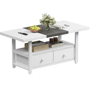 2-Tier Coffee Table with Storage Shelf and 2 Drawers 46'' Rectangular Center - Picture 1 of 7