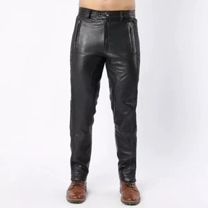 PANTALONES DE MOTOCICLISTA DE CUERO REAL PARA HOMBRE PANELES ESTIRADOS Y BOLSILLOS CON CREMALLERA PANTALONES DE MOTOCICLISTA - Imagen 1 de 6