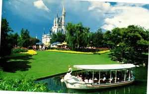Vintage Walt Disney World Swan Boats Postcard Cinderella Castle Fantasyland - Picture 1 of 2