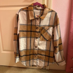 Damen beige braun Knopfleiste Langarm Flanell kariert Hemd dick Large - Bild 1 von 7