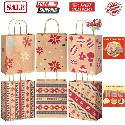 24 PIEZAS Bolsas de Regalo Kraft de Navidad para Envoltura de Regalos, Papel de Vacaciones Regalo... Foto 1 de 4