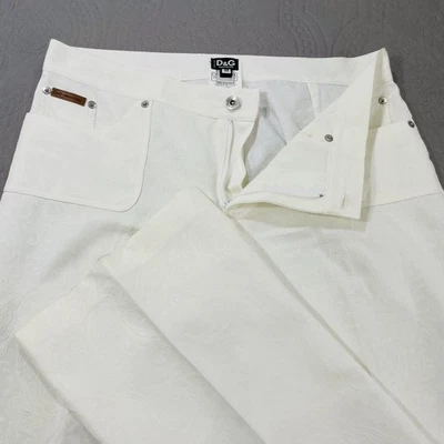 Pantalones D&G Dolce Gabbana Mujer 32 46 Blanco Paisley Jacquard Hecho en Italia Diseñador Foto 1 de 4
