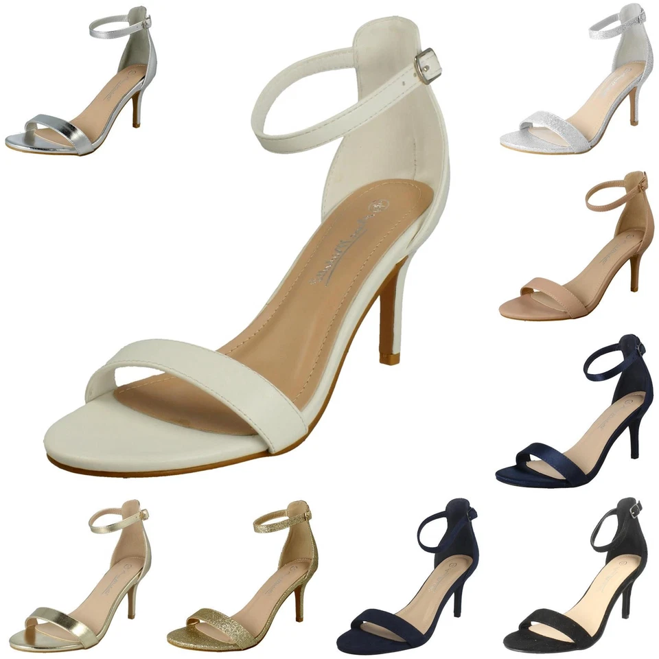 Mujer Anne Michelle de Tacón Alto Hebilla Tira en Tobillo Sandalias Noche - Imagen 1 de 1