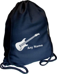 Guitar Print BLACK Kids COTTON Childs School Sports Gym PE Bag, Xmas - Picture 1 of 11