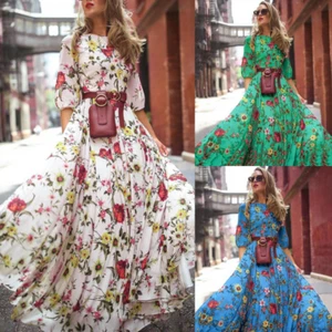 Vestido para mujer estampado grande péndulo temperamento gasa floral adelgazante - Imagen 1 de 15