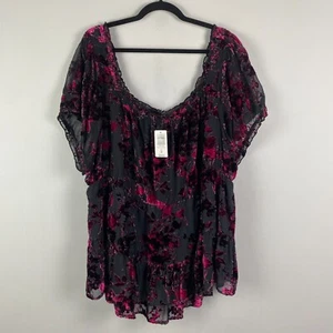 Torrid Babydoll Velvet Tiered Top Size 5X Floral Short Sleeve - Picture 1 of 12
