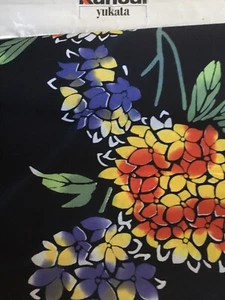 Kansai Yamamoto 100% Cotton Indigo Floral Japanese Kimono Yukata New - Picture 1 of 12