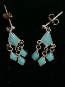 Orecchini pendenti da donna in argento 925 e pietra color turchese - Foto 1 di 6