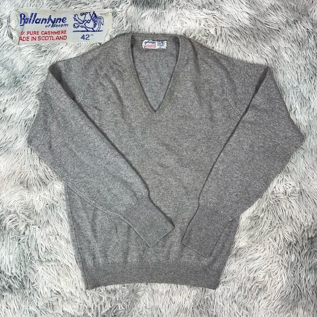 Ballantyne Pure Cashmere Sweater Mens LARGE V-neck Pure 2-Ply Tan Camel  Brown tourism.sg.gov.lk