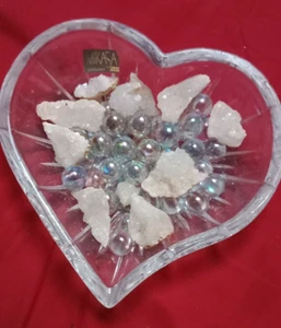 MIKASA ICICLES CRYSTAL HEART VALENTINES DISH FULL LEAD GLASS BOWL + WINE HEARTS - Picture 1 of 13