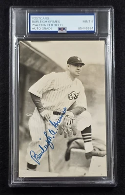 BURLEIGH GRIMES Signed Real Photo Postcard-HOF-GIANTS-ROBINS-YANKEES-PSA 9 Auto - Image 1 of 4