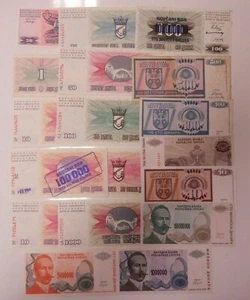 Bosnien Herzegowina 18 verschiedene Banknoten 90er Jahre 1-100 Millionen Dinar inkl. o/Drucke - Bild 1 von 5