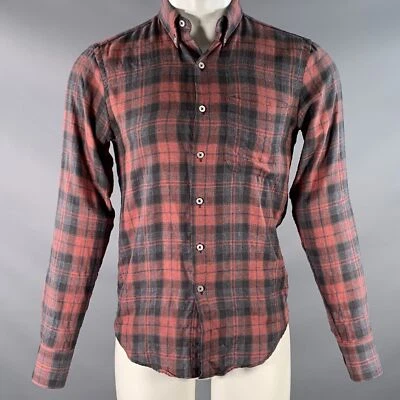 ГОЛЫЙ и знаменитый размер S серый бордовый клетку хлопок один карман длинным рукавом рубашка - Изображение 1 из 4