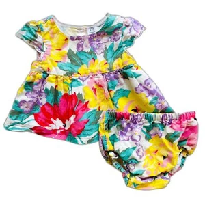 Baby Gap Pink Yellow Floral Linen Blend Dress with Bloomers Size 6-12 months - Picture 1 of 5
