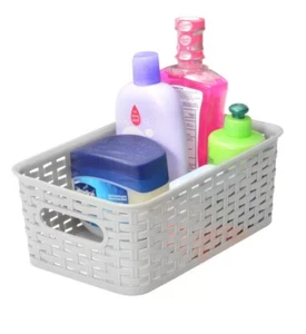 Organizador de cestas de almacenamiento de ratán tejidas de plástico cesta de almacenamiento tejida con mango - Imagen 1 de 3