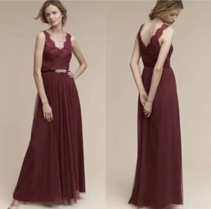 Maxi Vestido BHLDN Hasta ahora Talla 14 Samantha Púrpura Encaje Gasa Damas de honor Formal - Imagen 1 de 7